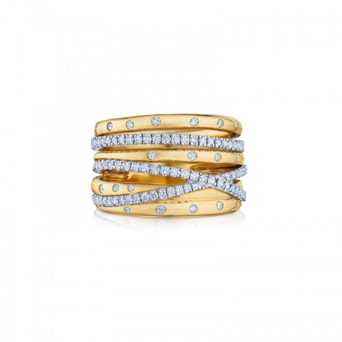 18K Yellow & White Gold Orbit Collection Wide Crossover Ring with Diamonds